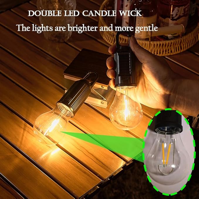 4 Pack Solar Camping Lights Hooked Tent Lamp Hanging Outdoor Camp Small Rechargeable Bulb Portable Lantern with Clip Hook 3 Lighting Modes for Hiking Backpacking Warm Light