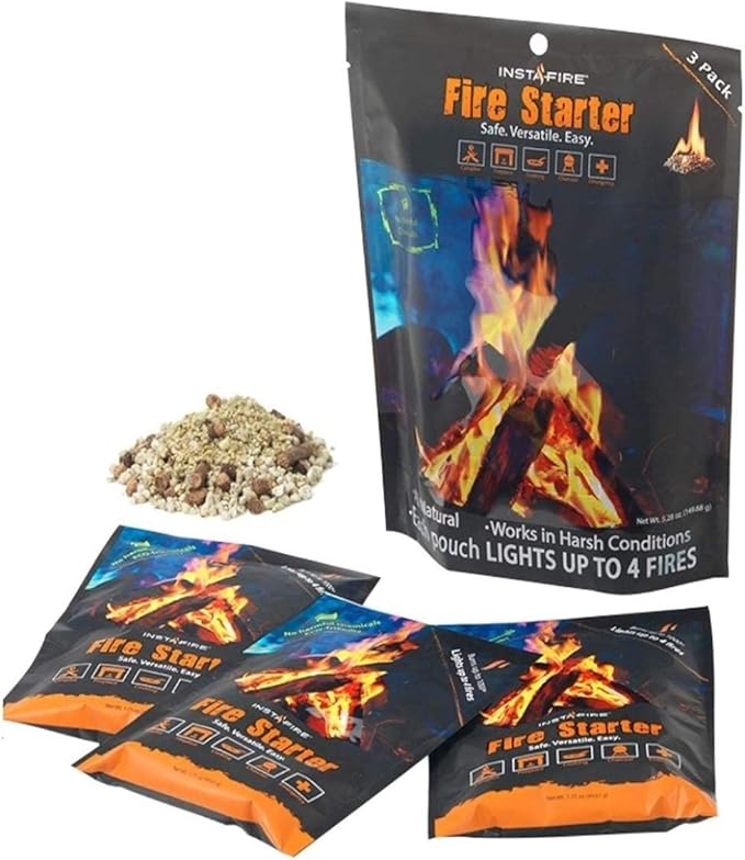 (3 Packs) Insta-Fire Fire Starter Perfect for Camping, Emergencies, Hiking, Fishing, Boating, Fire Pits, Grilling, Survival, Preppers, Food Storage, Boiling Water (as Seen on Shark Tank!)