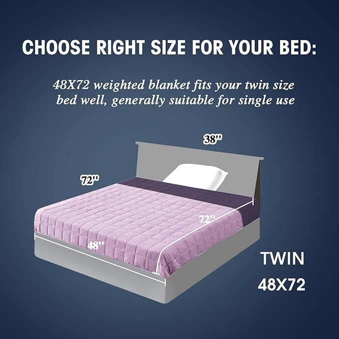 yescool Weighted Blanket for Adults (15 lbs, 48" x 72", Purple) Cooling Heavy Blanket for Sleeping Perfect for 140-160 lbs, Twin Size Breathable Blanket with Premium Glass Bead, Machine Washable