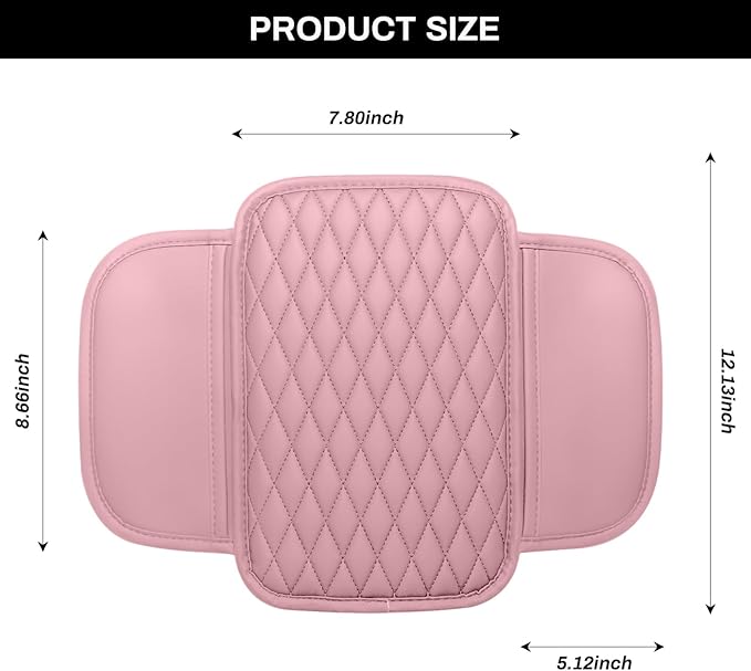 Car Center Console Cover, Upgraded Microfiber Leather Car Arm Rest Cover with 2 Storage Bags, Universal Armrest Cover for Car Storage Box Car Interior Accessories Protector for Most Vehicle-Pink
