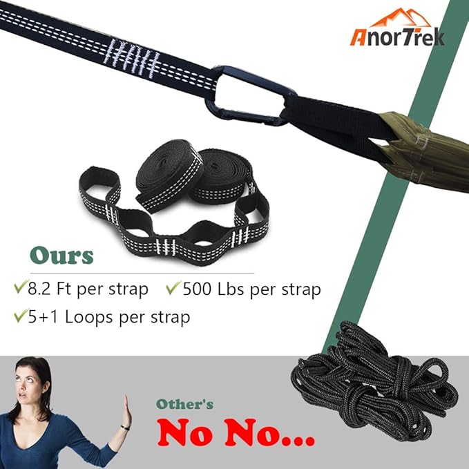 AnorTrek Camping Hammock with Mosquito Net, Double & Single Lightweight Portable Hammocks with Tree Straps, Parachute Hammock for Camping, Backpacking