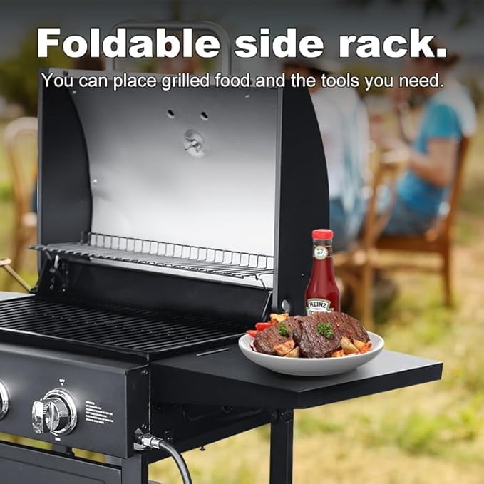 LINGXI gas grills propane 3-Burner Propane Grill, Gas Grill with front hanging basket, Asadores De Gas.30000 BTU barbecue grill, Grills outdoor cooking. Suitable for Backyard, Outdoor, Patio, Garden
