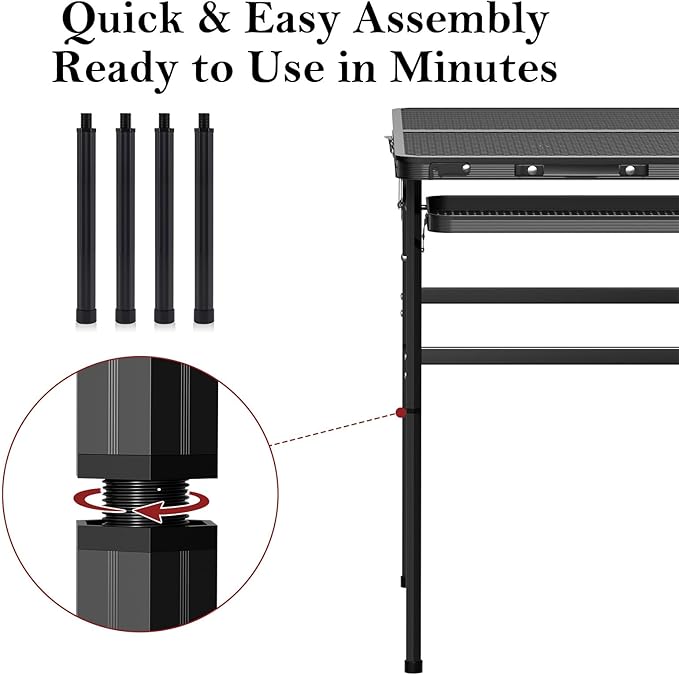 4 Pack Folding Camping Table Legs, 14" Aluminum Alloy Replacement Legs 26" & 30" Camping Tables, Black