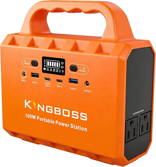 KINGBOSS 100W Portable Power Station, 96Wh LiFePO4 Battery Generator with 65W Fast Charging, Lightweight Solar Power Bank Supply with AC/DC/USB-C/USB-A Outputs & LED for Camping, Home Backup, Outdoor