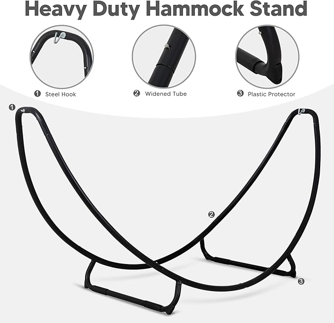 SUNCREAT Portable Large Hammock with Stand, Two Person Hammock with Stand Included, Patent Pending, Light Gray