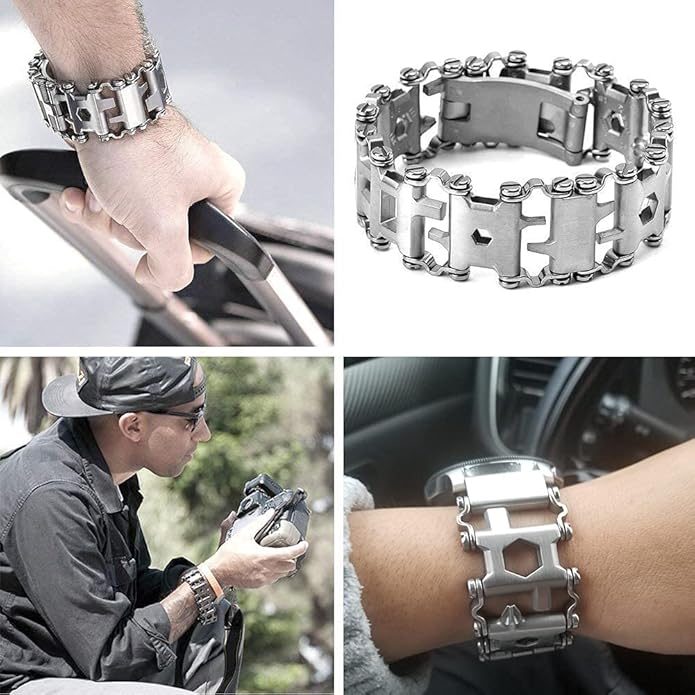 Multitool Bracelet 29 in 1, 22cm Stainless Steel, Outdoor Travel Men Watch Strap, Trend Bracelet with A Pry Tool