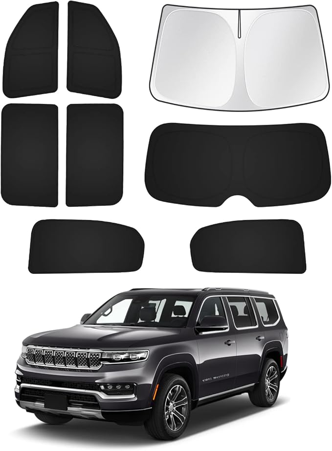 Canvcle Windshield Sun Shade for 2022-2025 2026 Jeep Grand Wagoneer (Not for Jeep Wagoneer) Accessories Sunshade Side Rear Window Shade Cover Sun Visor Privacy Protection Keep Vehicle Cool Black 8PCS