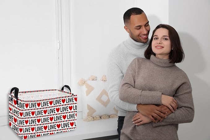 Essme Rectangular Valentine's Day Basket,Heart Storage Bins Organizer with Handles for Girls Room Decor, Gift Basket,Shelf Basket.(Red heart)