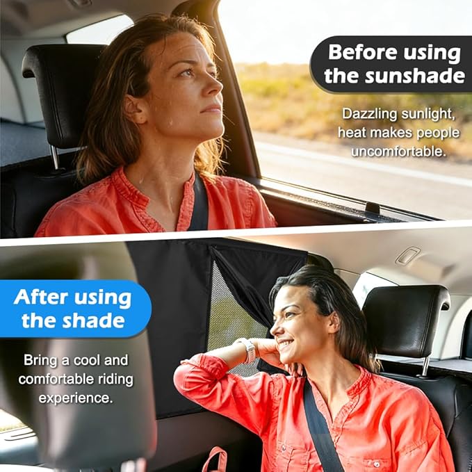 2 Pack Car Window Shades with 10 Strong Magnets 26.8"x18.5" Dual Layer Car Rear/Side Window Sunshade - Full Blackout Semi-Transparent 2-in-1 Universal Auto Sun Shade Privacy Screen