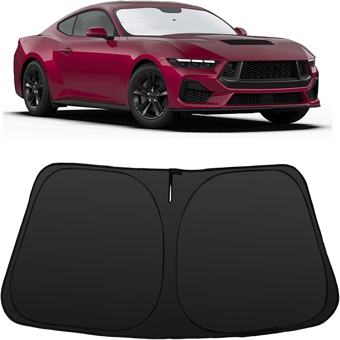 Windshield Sun Shade Custom Fit for 2015-2026 Fo-rd Mustang Accessories Foldable Sunshade Sun Blocker Protect Car from Sun Rays & Heat Damage Keep Car Cooler