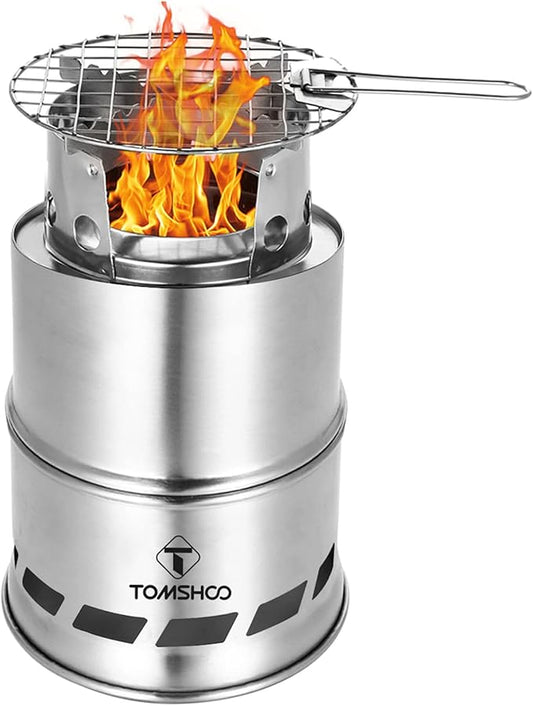TOMSHOO Camping Stove, Portable Folding Windproof Wood Burning Stove Compact Stainless Steel Alcohol Stove Outdoor Camping Hiking Backpacking Picnic BBQ