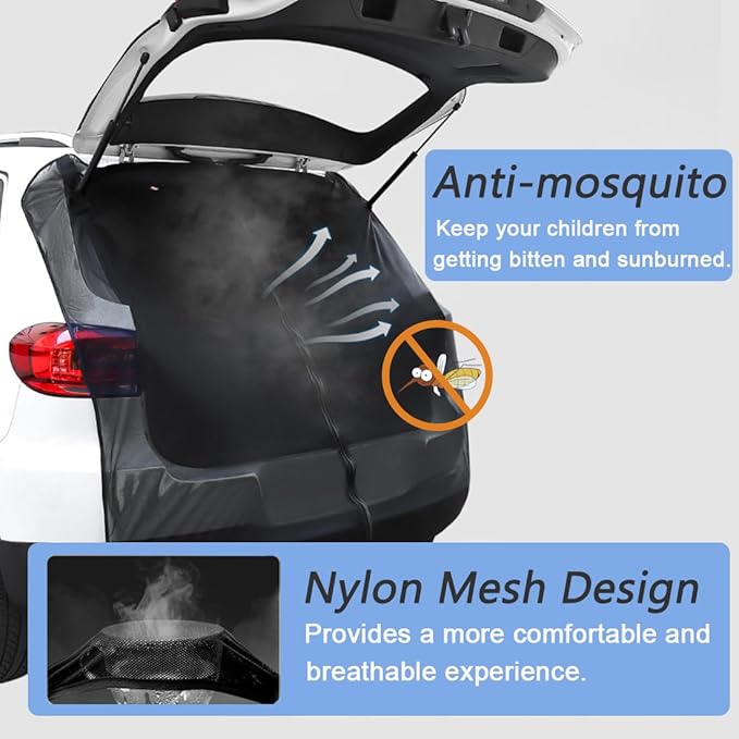 Generic Car Camping Net - Breathable Mesh Magnetic Tent for UV Sun Protection Ventilation Privacy Protection Tailgate Mosquito Net for SUV MPV (L), Black