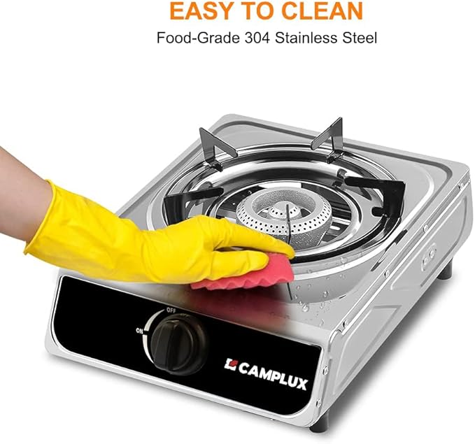 Camplux Single Burner Propane Stove 9,800 BTU, Stainless Steel Portable Gas Stoves