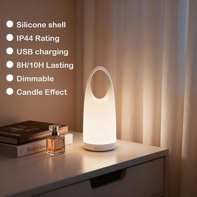 Portable Night Light Table Lamp 2 in 1 Charging LED Camping Lantern Waterproof 3-Levels Dimming&Silicone Shell Shatterproof Survival Kits for Indoor Outdoor Home Emergency Light Power (Warm Light)