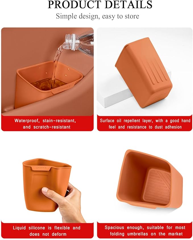 XmuxHai Car Interior Storage Box, Black Silicone Door Side Organizer with Umbrella Holder and Trash Can, Vehicle Accessory (Orange)