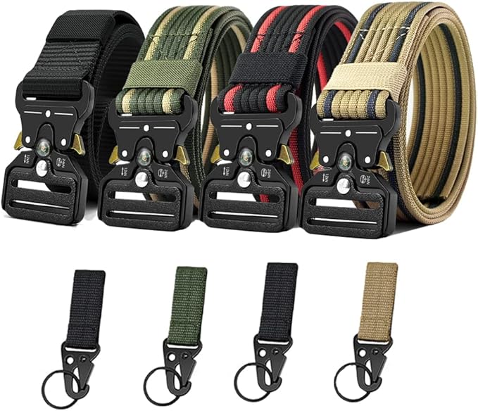 Tactical Belt Men 4 Pack, Compass Military Nylon Web Belt, Heavy Duty Belt Quick Release Metal Buckle Riggers Belt