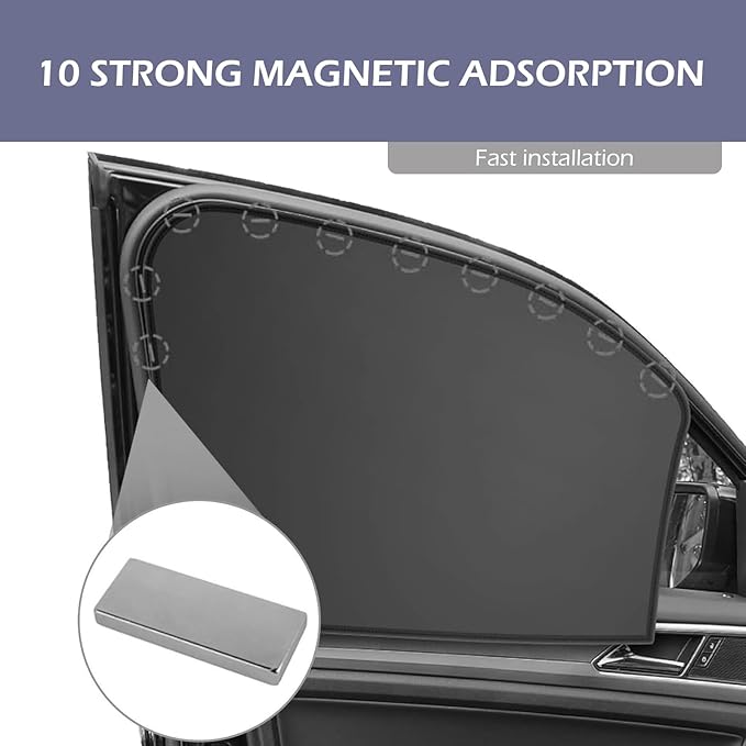 Shakas Side Window Sunshade, Blackout Titanium Silver Cloth Foldable Not Blocking Rearview Mirror View Front and Rear Side Window Glass Sunshade, Four Seasons Universal Accessory, for Cars (Black)