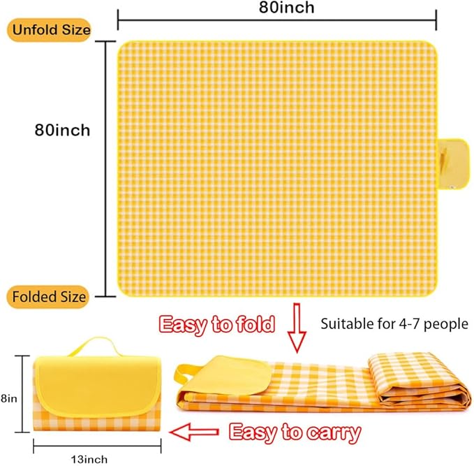 LRUUIDDE Extra Large 80"x 80" Beach Blanket, Outdoor Picnic Blankets, Waterproof Sandproof Portable Blankets, Foldable and Lightweight for Spring Summer Camping, Beach, Park