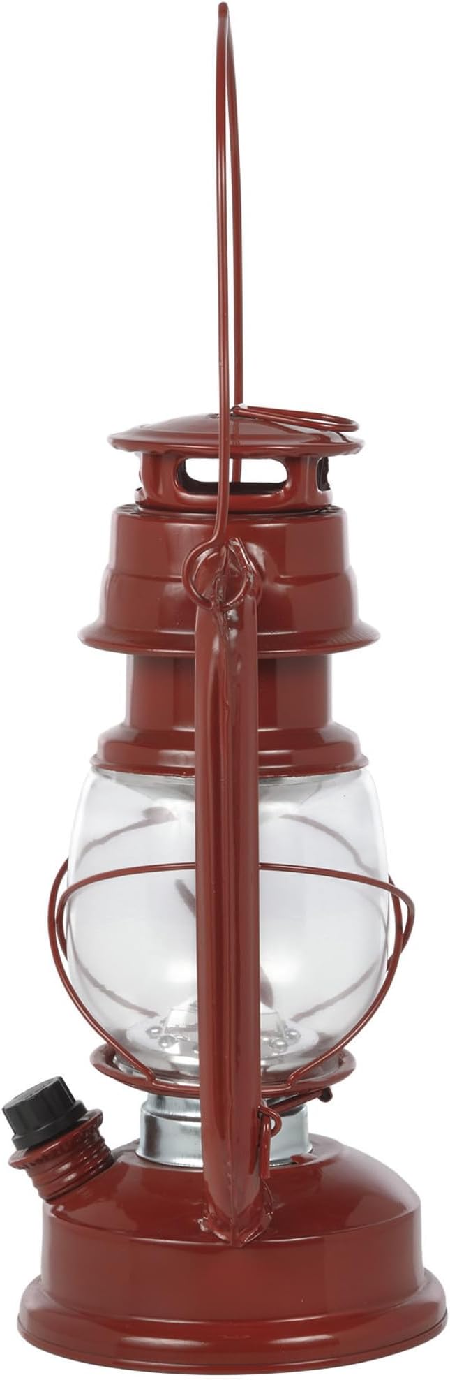 Alpine Corporation 10" H Indoor/Outdoor Metal and Glass Hurricane Lantern with Dimmable LED Lights, Red