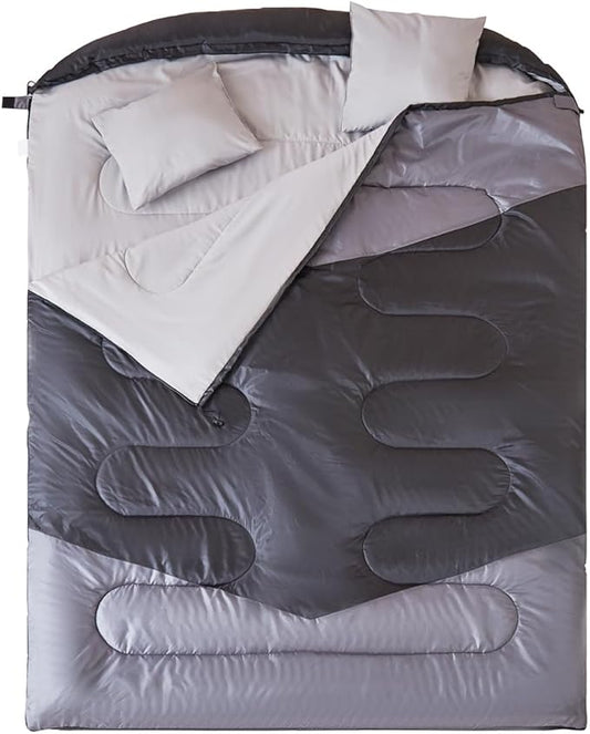 oaskys Double Sleeping Bag for Adults with 2 Pillows - Queen Size XL Waterproof Sleeping Bag for All Season Camping Hiking Backpacking 2 Person Sleeping Bags for Cold Weather & Warm