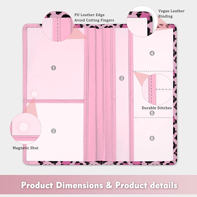 Car Registration and Insurance Holder, with Magnetic Closure for License, Cards and Documents, All Vehicle Needs and Car Accessories (Leopard-Pink)