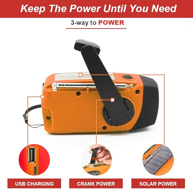 Portable Solar Emergency Weather Radio Upgrade Hand Crank AM/FM NOAA Survival Radio with 2000mAh Cellphone Charger LED Flashlight Battery Indicator for Home Camping Earthquake