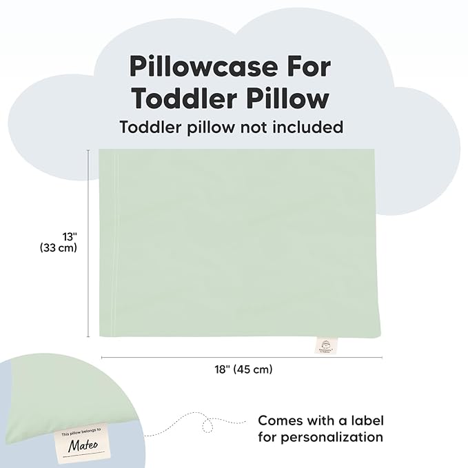 KeaBabies Toddler Pillowcase 13"x18" - Organic Cotton Toddler Pillowcase for Kids, Boys, Girls, Soft & Durable Cotton Cover for Miniature Sleepy Pillows, Cute Colors, Pillow Sold Separately (Sage)