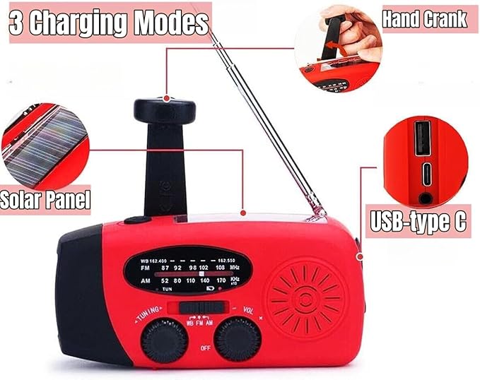 18500mWh/5000mAh Hand Crank Emergency Weather Radio, AM FM NOAA Solar Radio with Led Flashlight and Earphone Jack, Charger for Smartphone, Self Powered Radios with SOS Alarm