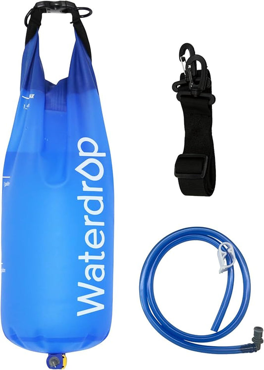 Waterdrop Gravity Water Bag for Camping, Travel, Backpacking, Hiking and Emergency, Compatible with Water Filter Straw, Flex Foldable, 1.5 Gal Bag