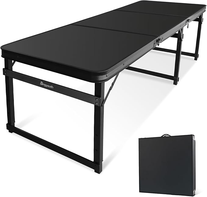 6FT x 2FT Folding Camping Table with Aluminum Alloy Legs, Adjustable Height Portable Outdoor Picnic Table for Camping, Travel, Parties, Kids Crafts, and Market Vendor Use