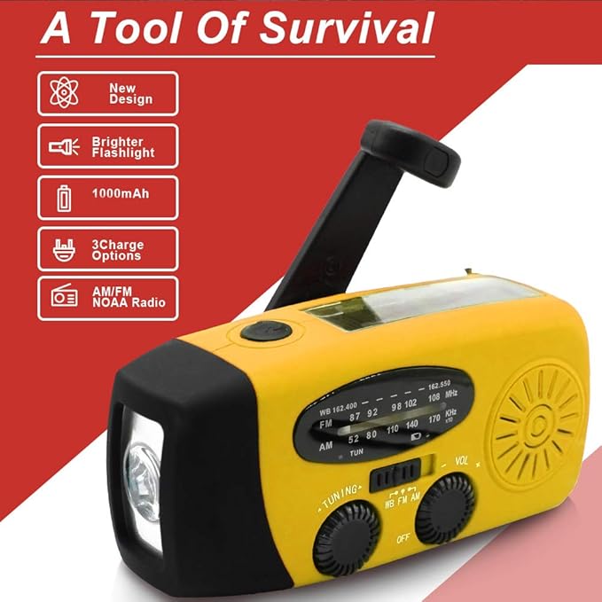 Portable Solar Emergency Weather Radio Upgrade Hand Crank AM/FM NOAA Survival Radio with 2000mAh Cellphone Charger LED Flashlight Battery Indicator for Home Camping Earthquake