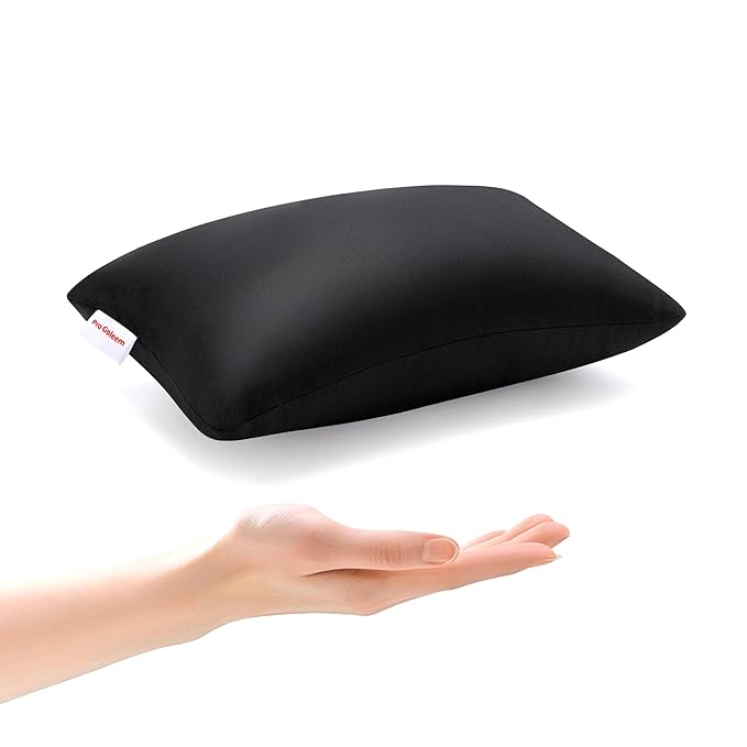 Pro Goleem Small Pillow 11"x7"x2.5" for Camping and Traveling with Name Tag Mini Tiny Pillow for Kids Sleeping and Chair Car Air Nap Neck Lumbar Knee Rest Pillows, Black