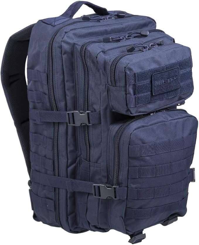 Mil-Tec Unisex Assault Pack - Rugged Durable Lightweight Ergonomic Versatile Tactical Outdoor Camping Hiking Backpack with Adjustable Padded Shoulder Straps & MOLLE Loops, Dark Blue, 36L