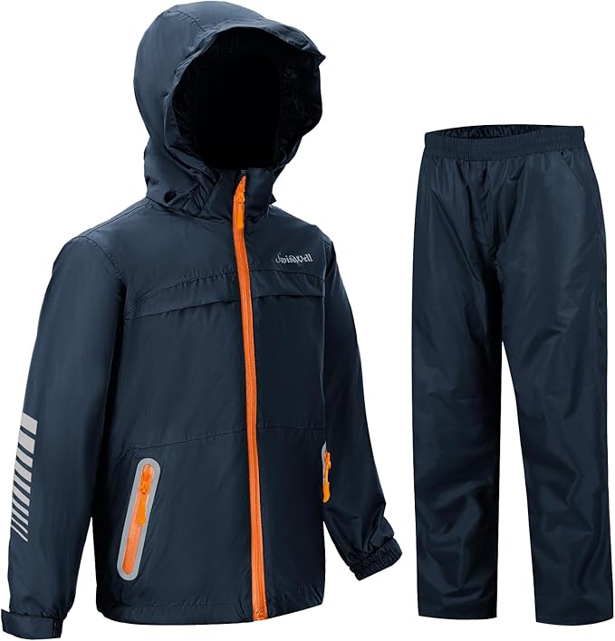 SWISSWELL Kids Rain Gear Boys Girls Youth Waterproof Rain Suit Breathable Reflective Raincoat and Pants