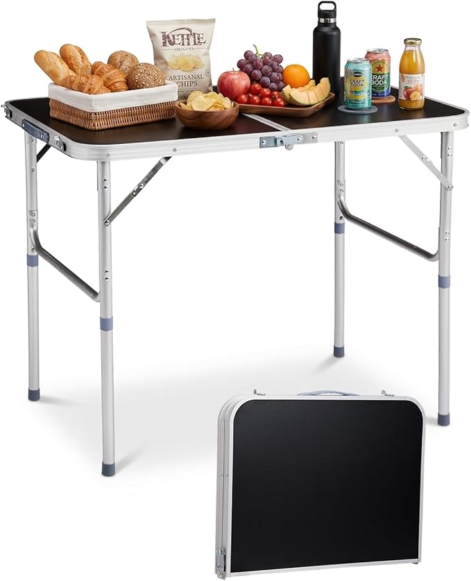 Outvita 3ft Portable Folding Camping Table, Outdoor Waterproof Adjustable Height Table, Aluminum Lightweight Suitcase Foldable Table for Picnic BBQ Beach Dining