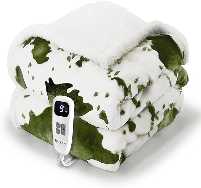 Heated Blanket Throw Blanket - Fast Heating Electric Blanket, Soft Flannel Heated Throw with 4 Time Settings,10 Heating Settings, Warm Gifts for Women & Mom & Grandma(50"x60"Cow Print Sage)