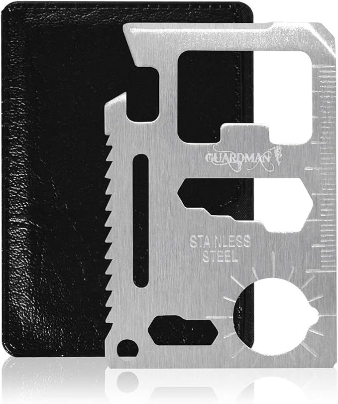 GUARDMAN 11-in-1 Survival Credit Card Multitool – Fathers Day Stocking Stuffer Christmas Gift - Multipurpose Tactical Wallet Tool With Bottle Opener, Survival Knife For Men Birthday Dad