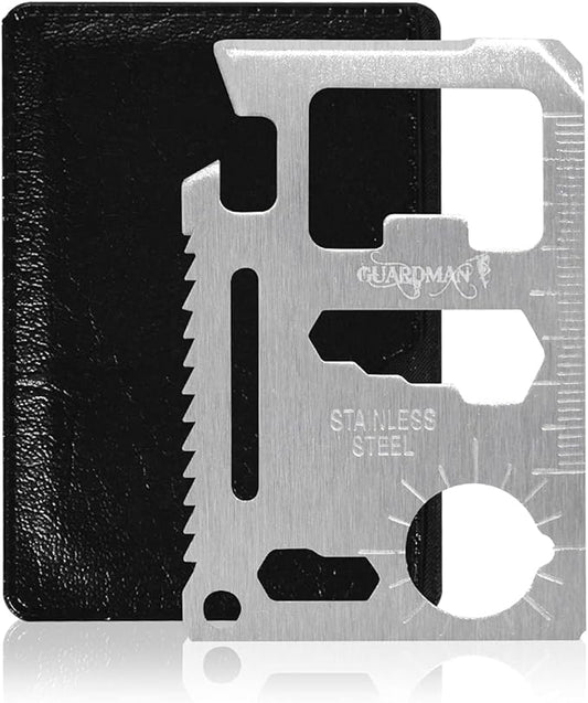 GUARDMAN 11-in-1 Survival Credit Card Multitool – Fathers Day Stocking Stuffer Christmas Gift - Multipurpose Tactical Wallet Tool With Bottle Opener, Survival Knife For Men Birthday Dad