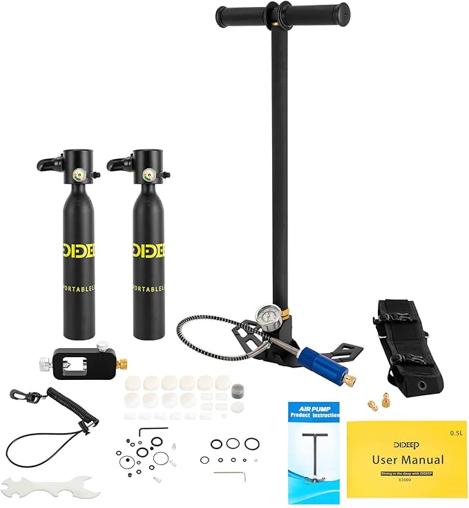 0.5L Mini Scuba Set, Scuba Diving Tank with Pump for Underwater Breathing, Portable Lung Air Tank Diving Oxygen Cylinder Kit, Reusable Scuba Diving Kit Gear for Emergency Rescue Boat Cleaning