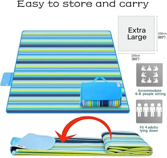 LRUUIDDE Large 80"x 60" Beach Blanket, Outdoor Picnic Blankets, Waterproof Sandproof Portable Blankets, Foldable and Lightweight for Spring Summer Camping, Beach, Park (Blue)