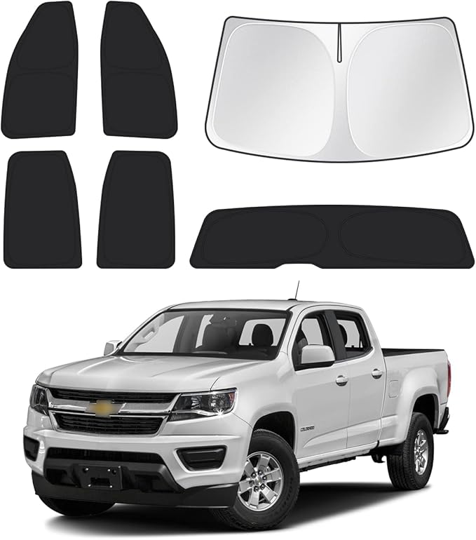Canvcle Windshield Sun Shade for 2015-2022 Chevrolet/Chevy Colorado 4 Door Side Rear Window Shade Cover Sun Visor Shield Privacy Protection Keep Vehicle Cool Black 6PCS