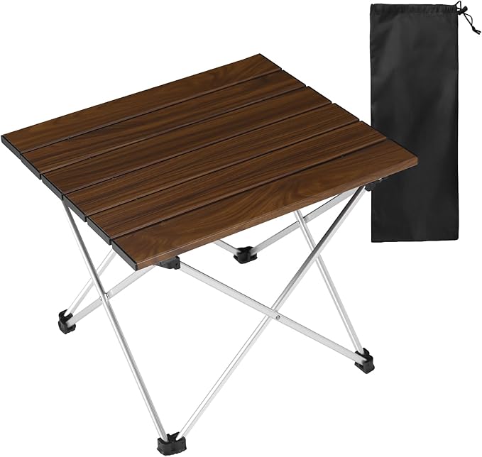 Tesouro Folding Camping Square Table with Carry Bag, Lightweight Aluminum Square Table for Outdoor, Camping, Picnic, Backyards, BBQ (Wood Color-S)