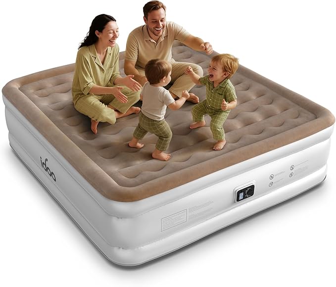 iDOO King Size Air Mattress with Built in Pump, 20” Raised Inflatable Mattress for Home Camping and Guest, Upgraded Blow Up Mattress, Durable Wave Beam Strong Support, Air Bed 80x76x20in(King)