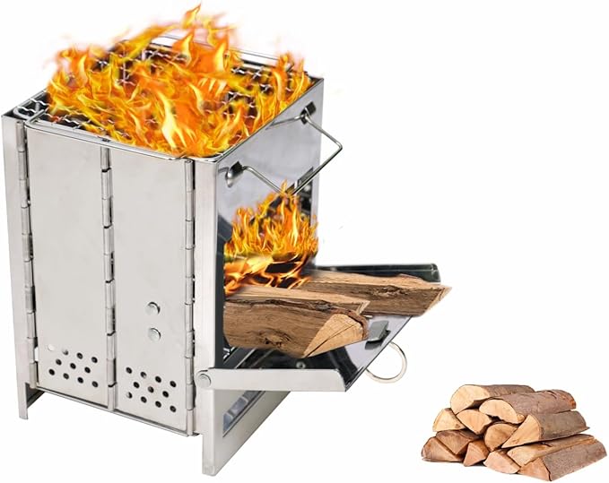 Backpacking Wood Stove, Foldable Camping Stove, Stainless Steel Foldable Camping Stove with Compact and Lightweight for Outdoor Cooking, Hiking Camping, Grilling, Picnic and BBQ, Small Size