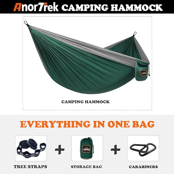 AnorTrek Camping Hammock, Super Lightweight Portable Parachute Hammock with Two Tree Straps Single or Double Nylon Travel Tree Hammocks for Camping Backpacking Hiking