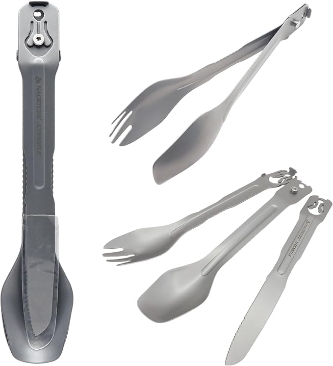 NACETURE Travel Silverware Set, Travel Fork Spoon Knife Set, Portable Utensils, 4-in-1 Spoon Fork Converts to Tongs, Camping Utensils Set