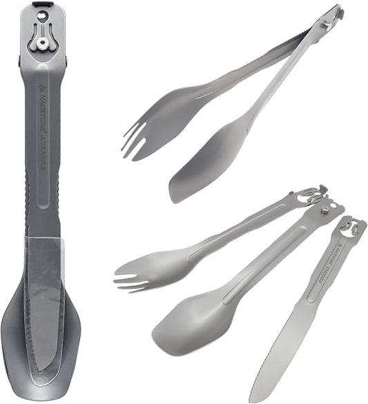 NACETURE Travel Silverware Set, Travel Fork Spoon Knife Set, Portable Utensils, 4-in-1 Spoon Fork Converts to Tongs, Camping Utensils Set