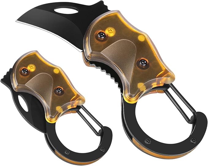 FUNBRO Small Pocket Knife, Cool Box Cutter with 1.34 inch Sharp Blade, EDC Knives Tool for Everyday Carry (Amber)