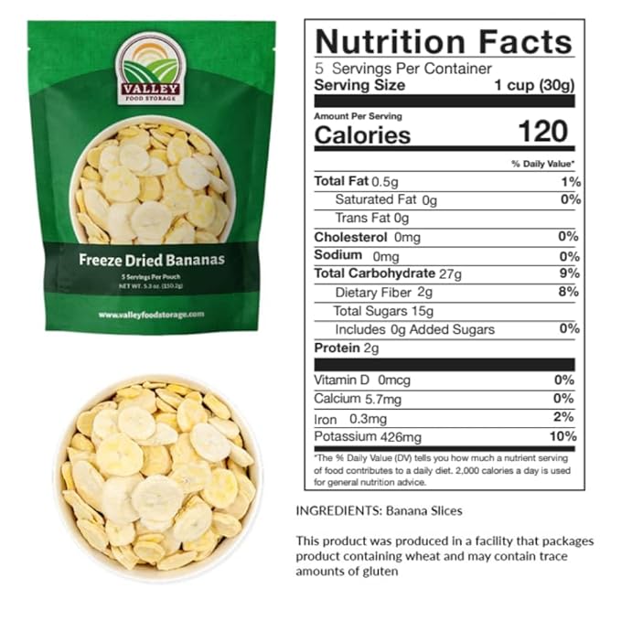Valley Food Storage Freeze Dried Banana Slices | 10-Bag Bucket, 53 oz | Non-GMO Premium Emergency Food Supply, 25 Year Shelf Life | Prepper Supplies, Survival Food & Off-Grid Living | Packaged in USA