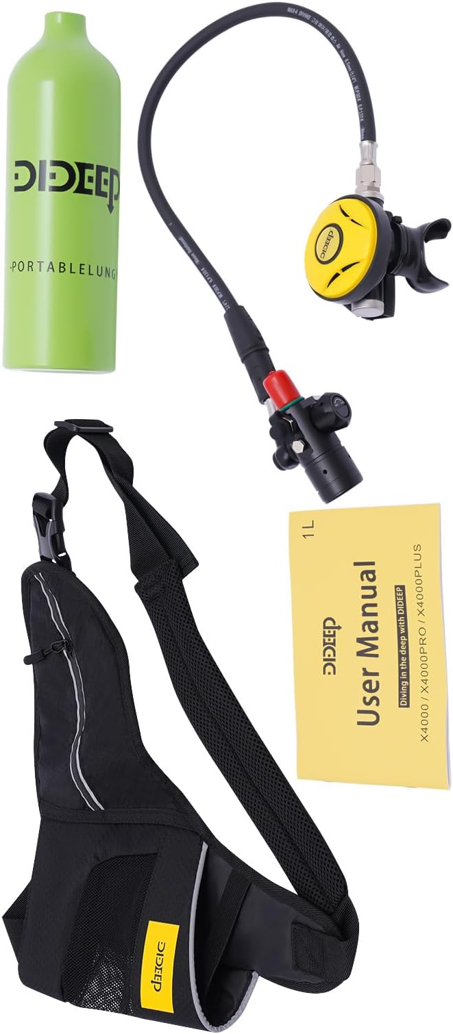 Mini Scuba Tank, 1L Lung Tank for 15-20 Minutes Underwater Breathing Device Portable Lungs Underwater Diving Gear, 200Bar Refillable Oxygen Snorkeling & Scuba Diving Tank